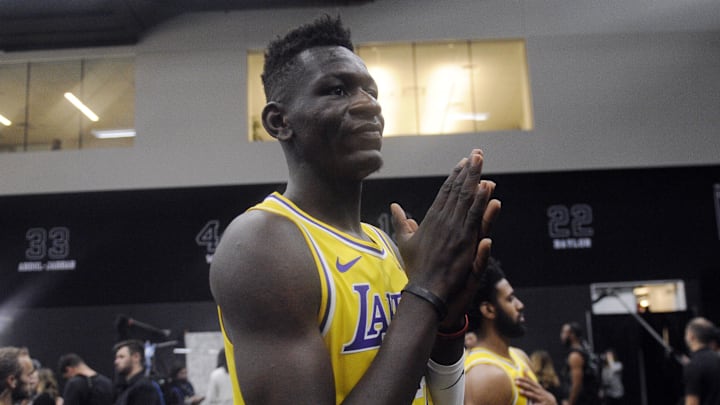 September 24, 2018; El Segundo, CA, USA; Los Angeles Lakers Isaac Bonga (17) during media day at UCLA Health Training Center. Mandatory Credit: Gary A. Vasquez-Imagn Images September 24, 2018; El Segundo, CA, USA; Los Angeles Lakers Isaac Bonga (17) during media day at UCLA Health Training Center. Mandatory Credit: Gary A. Vasquez-Imagn Images