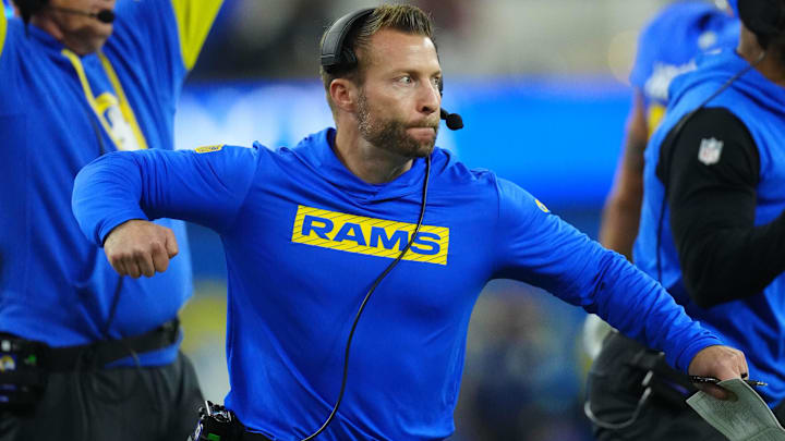 Los Angeles Rams coach Sean McVay reacts against the Arizona Cardinals in the first half at SoFi Stadium.