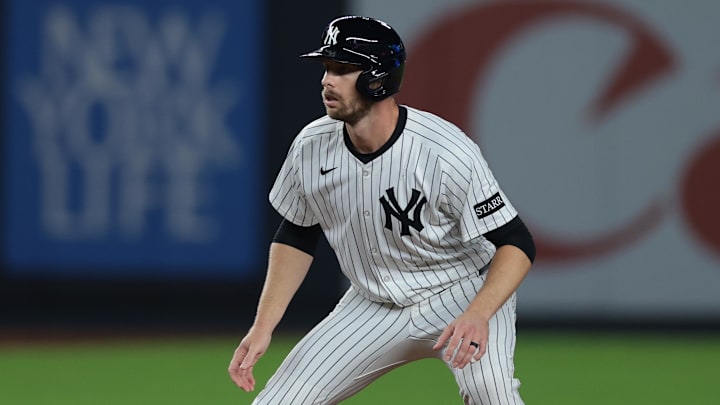 Sep 10, 2025; Bronx, New York, USA; New York Yankees left fielder Austin Slater (29) on the bases during the ninth inning against the Detroit Tigers at Yankee Stadium. Mandatory Credit: Vincent Carchietta-Imagn Images Sep 10, 2025; Bronx, New York, USA; New York Yankees left fielder Austin Slater (29) on the bases during the ninth inning against the Detroit Tigers at Yankee Stadium. Mandatory Credit: Vincent Carchietta-Imagn Images
