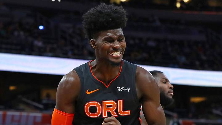Dec 1, 2019; Orlando, FL, USA;Orlando Magic forward Jonathan Isaac (1) reacts against the Golden State Warriors during the second half at Amway Center. Mandatory Credit: Kim Klement-Imagn Images
