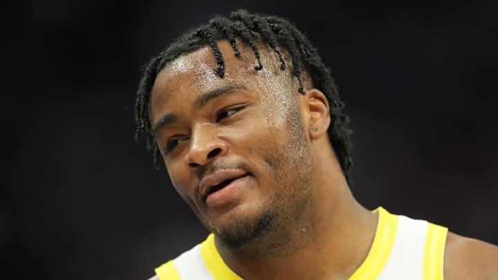 Dec 8, 2024; Sacramento, California, USA; Utah Jazz guard Isaiah Collier (13) during the second quarter against the Sacramento Kings at Golden 1 Center. Mandatory Credit: Darren Yamashita-Imagn Images