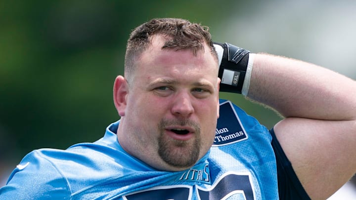 Tennessee Titans guard Kevin Zeitler heads for the locker room after mandatory Titans Minicamp