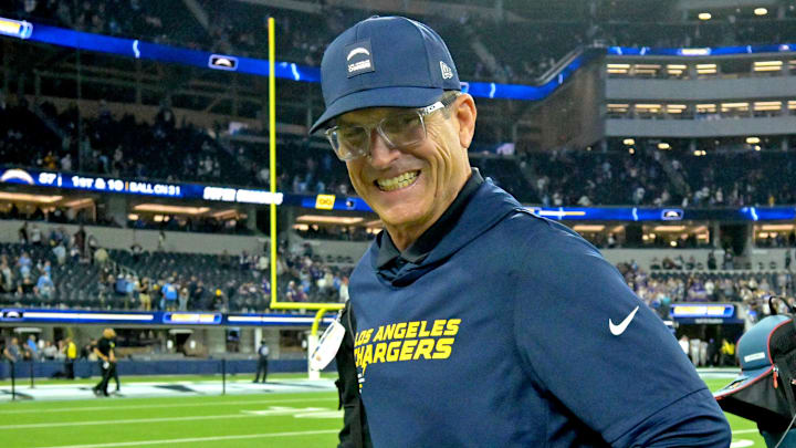 Chargers head coach Jim Harbaugh Chargers head coach Jim Harbaugh