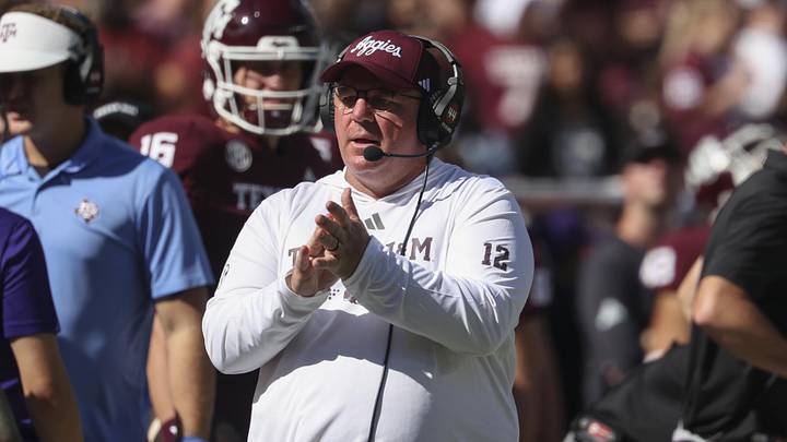 Texas A&M Aggies head coach Mike Elko reacts during the second quarter against the South Carolina Gamecocks at Kyle Field. 