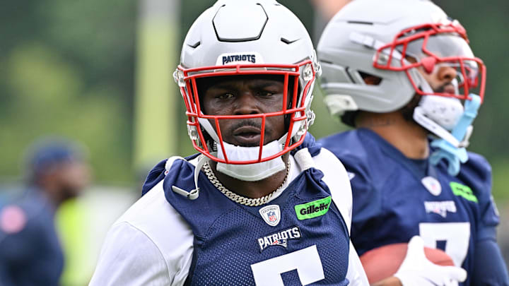 Jun 9, 2025; Foxborough, MA, USA; New England Patriots safety Jabrill Peppers (5) works out at minicamp at Gillette Stadium. Mandatory Credit: Eric Canha-Imagn Images
