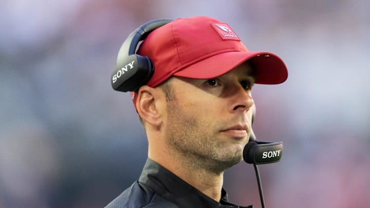 Dec 21, 2025; Glendale, Arizona, USA;  Arizona Cardinals head coach Jonathan Gannon against the Atlanta Falcons at State Farm Stadium. Mandatory Credit: Mark J. Rebilas-Imagn Images