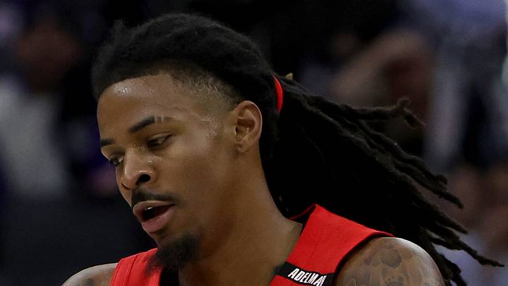 Portland Trail Blazers guard Ja Morant reacts after making a three point basket against the Sacramento Kings. Portland Trail Blazers guard Ja Morant reacts after making a three point basket against the Sacramento Kings.