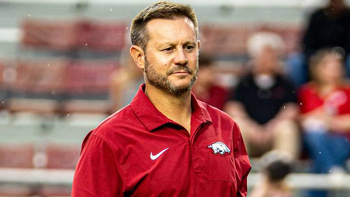 Arkansas Razorbacks coach Ryan Silverfield watches his team warm up before the Tulsa game. Arkansas Razorbacks coach Ryan Silverfield watches his team warm up before the Tulsa game.