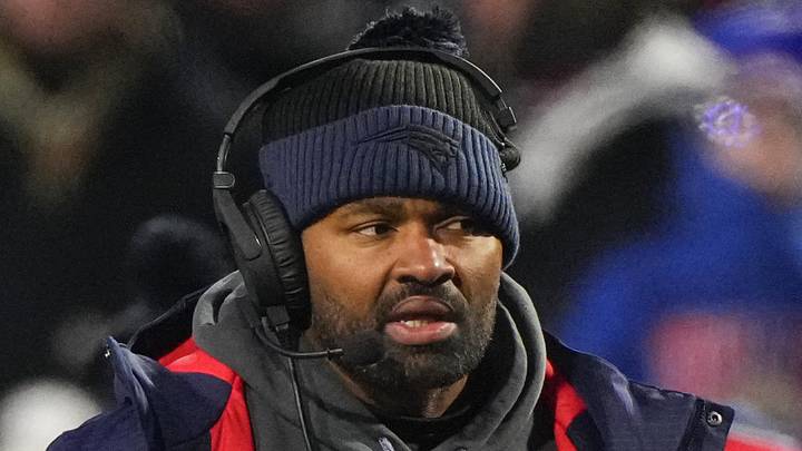Dec 22, 2024; Orchard Park, New York, USA; New England Patriots heac coach Jerod Mayo looks on from the sideline during the first half against the Buffalo Bills at Highmark Stadium. Mandatory Credit: Gregory Fisher-Imagn Images Dec 22, 2024; Orchard Park, New York, USA; New England Patriots heac coach Jerod Mayo looks on from the sideline during the first half against the Buffalo Bills at Highmark Stadium. Mandatory Credit: Gregory Fisher-Imagn Images
