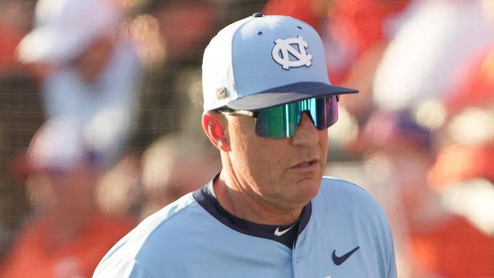 University of North Carolina Head Coach Scott Forbes during the bottom of the third inning at Doug Kingsmore Stadium in Clemson, S.C. Friday, April 10, 2026. University of North Carolina Head Coach Scott Forbes during the bottom of the third inning at Doug Kingsmore Stadium in Clemson, S.C. Friday, April 10, 2026.