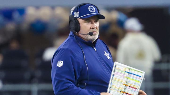 Dec 9, 2024; Arlington, Texas, USA;  Dallas Cowboys head coach Mike McCarthy looks on during the first half against the Cincinnati Bengals at AT&T Stadium. Mandatory Credit: Kevin Jairaj-Imagn Images