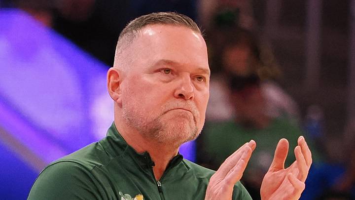 Mar 17, 2025; San Francisco, California, USA; Denver Nuggets head coach Michael Malone claps from the sideline during the fourth quarter against the Golden State Warriors at Chase Center. Mandatory Credit: Kelley L Cox-Imagn Images