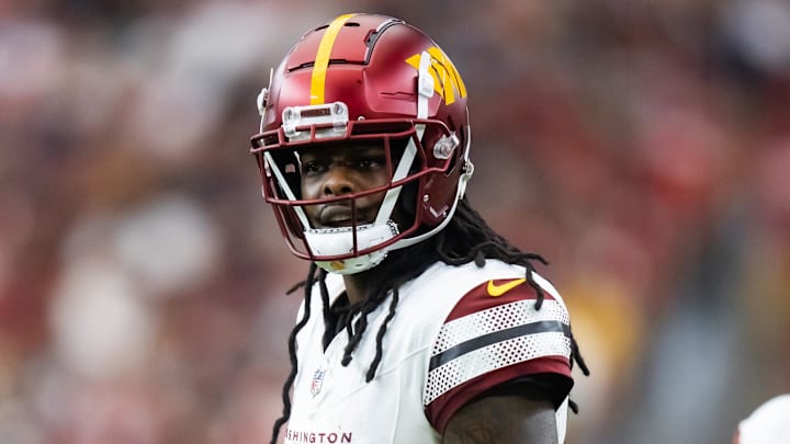 Sep 29, 2024; Glendale, Arizona, USA; Washington Commanders wide receiver Noah Brown (85) against the Arizona Cardinals at State Farm Stadium. Mandatory Credit: Mark J. Rebilas-Imagn Images