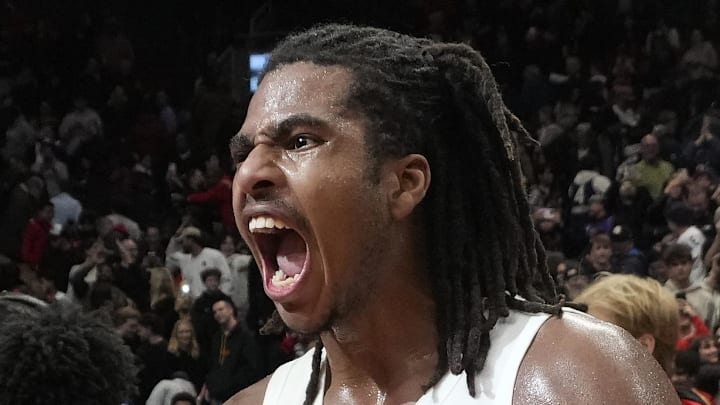 Toronto Raptors forward Collin Murray-Boyles reacts after a win over the Orlando Magic at Scotiabank Arena. Toronto Raptors forward Collin Murray-Boyles reacts after a win over the Orlando Magic at Scotiabank Arena.
