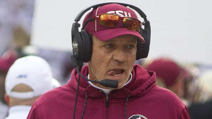Nov 11, 2017; Clemson, SC, USA; Florida State Seminoles head coach Jimbo Fisher during the first quarter of the game against the Clemson Tigers at Clemson Memorial Stadium. Mandatory Credit: Joshua S. Kelly-Imagn Images Nov 11, 2017; Clemson, SC, USA; Florida State Seminoles head coach Jimbo Fisher during the first quarter of the game against the Clemson Tigers at Clemson Memorial Stadium. Mandatory Credit: Joshua S. Kelly-Imagn Images