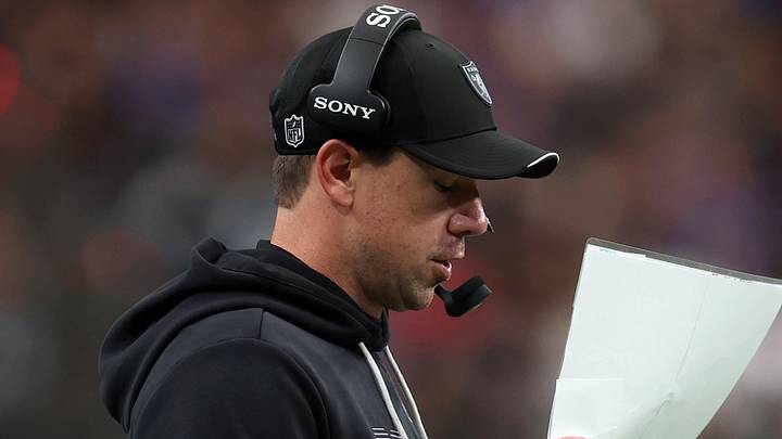 Oct 18, 2026; Paradise, Nevada, USA; Las Vegas Raiders head coach Klint Kubiak looks on during the game against the Buffalo Bills at Allegiant Stadium. Mandatory Credit: David Brytus-Imagn Images Oct 18, 2026; Paradise, Nevada, USA; Las Vegas Raiders head coach Klint Kubiak looks on during the game against the Buffalo Bills at Allegiant Stadium. Mandatory Credit: David Brytus-Imagn Images