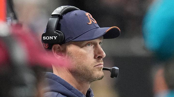 Oct 18, 2026; Atlanta, Georgia, USA;  Chicago Bears head coach Ben Johnson looks on during the second quarter against the Atlanta Falcons at Mercedes-Benz Stadium.  Mandatory Credit: Dale Zanine-Imagn Images