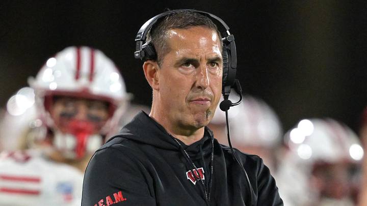 Oct 17, 2026; Pasadena, California, USA; Wisconsin Badgers head coach Luke Fickell looks on during the second half against the UCLA Bruins at the Rose Bowl. Oct 17, 2026; Pasadena, California, USA; Wisconsin Badgers head coach Luke Fickell looks on during the second half against the UCLA Bruins at the Rose Bowl.