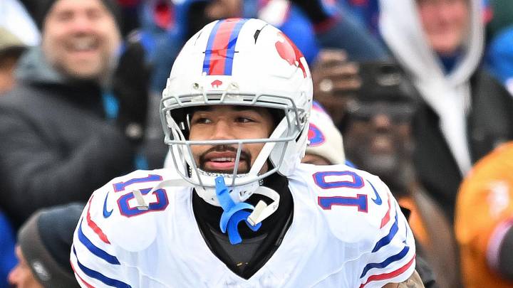 Nov 16, 2025; Orchard Park, New York, USA; Buffalo Bills wide receiver Khalil Shakir (10) enters the field before a game against the Tampa Bay Buccaneers at Highmark Stadium. Mandatory Credit: Mark Konezny-Imagn Images