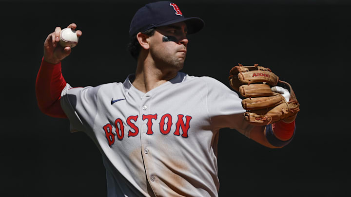 Boston Red Sox third baseman Marcelo Mayer (39) throws to first base for an out against the Seattle Mariners during the eighth inning at T-Mobile Park.