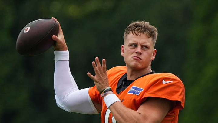 Bengals Joe Burrow (9) winds up a throw. The Cincinnati Bengals practice outside of Paycor Stadium on Thursday September 10, 2026. Bengals Joe Burrow (9) winds up a throw. The Cincinnati Bengals practice outside of Paycor Stadium on Thursday September 10, 2026.