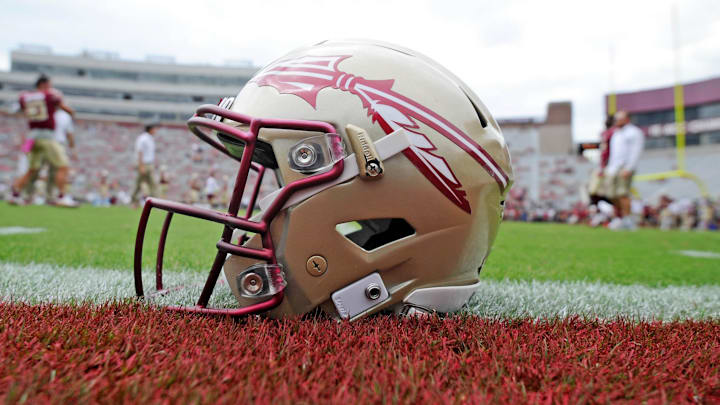 Oct 7, 2017; Tallahassee, FL, USA; View of a Florida State Seminoles helmet on the field before the game against the Miami Hurricanes at Doak Campbell Stadium. Mandatory Credit: Melina Vastola-Imagn Images Oct 7, 2017; Tallahassee, FL, USA; View of a Florida State Seminoles helmet on the field before the game against the Miami Hurricanes at Doak Campbell Stadium. Mandatory Credit: Melina Vastola-Imagn Images