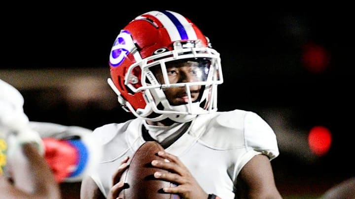 Evangel Christian Academy vs. Captain Shreve Thursday evening, November 14, 2024, at Lee Hedges Stadium. Peyton Houston makes a throw.