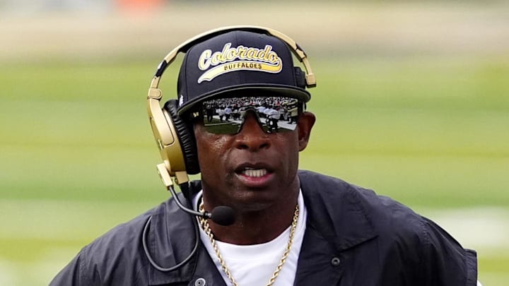 Aug 29, 2025; Boulder, Colorado, USA; Colorado Buffaloes head coach Deion Sanders during the first quarter against the Georgia Tech Yellow Jackets at Folsom Field. Mandatory Credit: Ron Chenoy-Imagn Images Aug 29, 2025; Boulder, Colorado, USA; Colorado Buffaloes head coach Deion Sanders during the first quarter against the Georgia Tech Yellow Jackets at Folsom Field. Mandatory Credit: Ron Chenoy-Imagn Images
