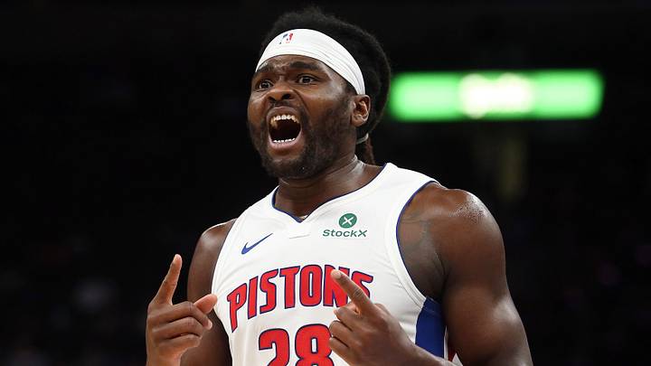 Nov 3, 2025; Memphis, Tennessee, USA; Detroit Pistons forward Isaiah Stewart (28) reacts during the second quarter against the Memphis Grizzlies at FedExForum. Mandatory Credit: Petre Thomas-Imagn Images