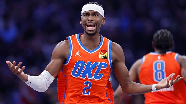 Dec 10, 2025; Oklahoma City, Oklahoma, USA; Oklahoma City Thunder guard Shai Gilgeous-Alexander (2) reacts after a play against the Phoenix Suns during the second quarter at Paycom Center. Mandatory Credit: Alonzo Adams-Imagn Images Dec 10, 2025; Oklahoma City, Oklahoma, USA; Oklahoma City Thunder guard Shai Gilgeous-Alexander (2) reacts after a play against the Phoenix Suns during the second quarter at Paycom Center. Mandatory Credit: Alonzo Adams-Imagn Images