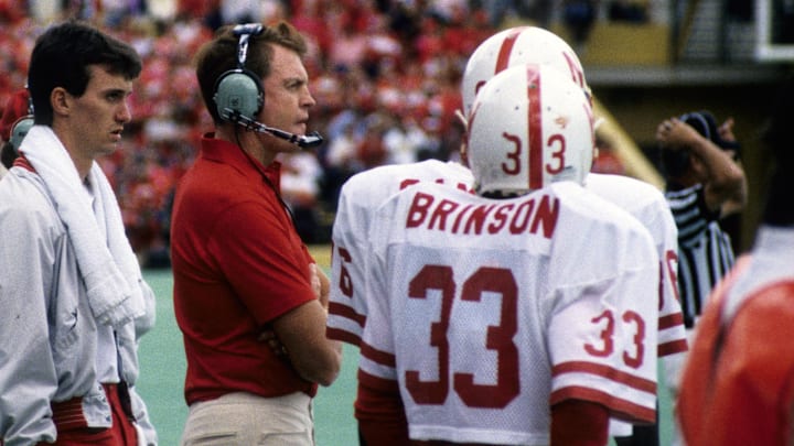 Nebraska head coach Tom Osborne on the sidelines during the 1986 season. Nebraska head coach Tom Osborne on the sidelines during the 1986 season.