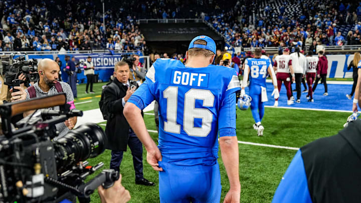 Detroit Lions quarterback Jared Goff walks off the field after losing to the Washington Commanders 45-31 Detroit Lions quarterback Jared Goff walks off the field after losing to the Washington Commanders 45-31