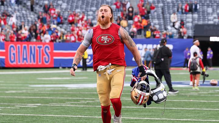 Nov 2, 2025; East Rutherford, New Jersey, USA; San Francisco 49ers tight end George Kittle (85) leaves the field following a game against the New York Giants at MetLife Stadium. Mandatory Credit: Ed Mulholland-Imagn Images Nov 2, 2025; East Rutherford, New Jersey, USA; San Francisco 49ers tight end George Kittle (85) leaves the field following a game against the New York Giants at MetLife Stadium. Mandatory Credit: Ed Mulholland-Imagn Images
