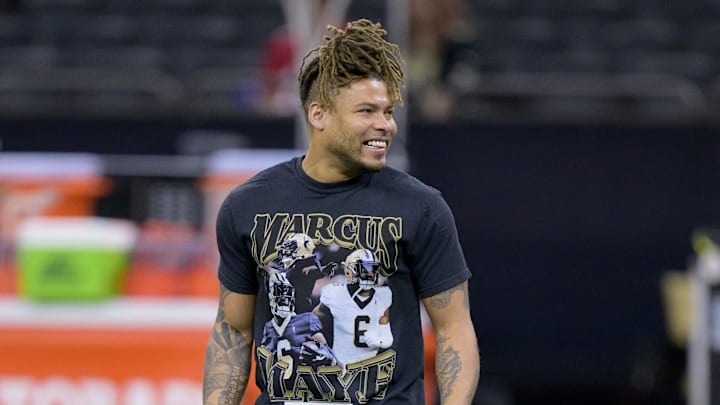 Oct 1, 2023; New Orleans, Louisiana, USA; New Orleans Saints safety Tyrann Mathieu (32) wears a