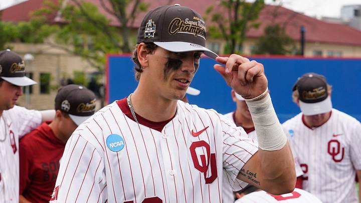 Oklahoma left fielder Brendan Brock at Kansas. Oklahoma left fielder Brendan Brock at Kansas.