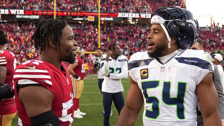 San Francisco 49ers linebacker Dre Greenlaw (57) and Seattle Seahawks linebacker Bobby Wagner (54) San Francisco 49ers linebacker Dre Greenlaw (57) and Seattle Seahawks linebacker Bobby Wagner (54)