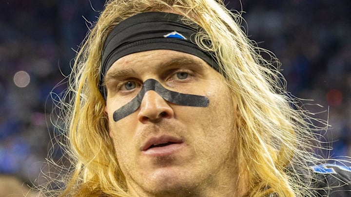 Detroit Lions linebacker Alex Anzalone (34) after the game against the Minnesota Vikings at Ford Field Detroit Lions linebacker Alex Anzalone (34) after the game against the Minnesota Vikings at Ford Field