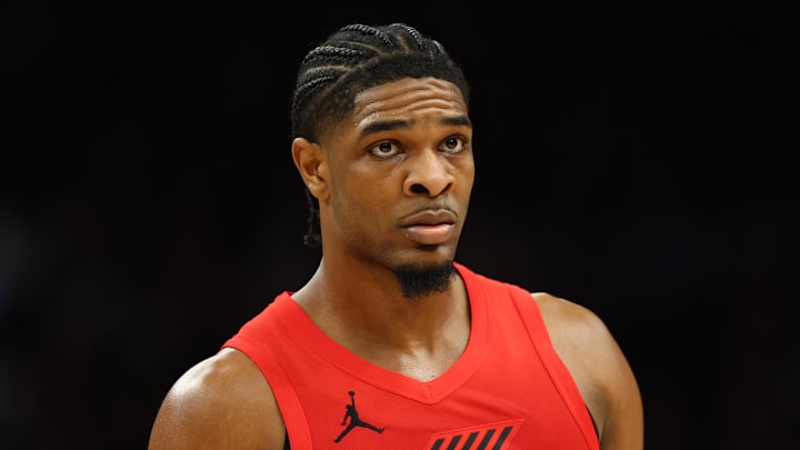 Feb 22, 2026; Phoenix, Arizona, USA; Portland Trail Blazers guard Scoot Henderson (00) against the Phoenix Suns at Mortgage Matchup Center. Mandatory Credit: Mark J. Rebilas-Imagn Images Feb 22, 2026; Phoenix, Arizona, USA; Portland Trail Blazers guard Scoot Henderson (00) against the Phoenix Suns at Mortgage Matchup Center. Mandatory Credit: Mark J. Rebilas-Imagn Images