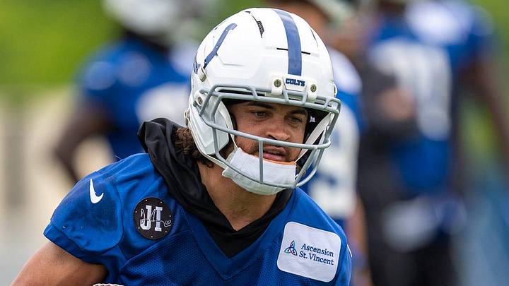 Indianapolis Colts wide receiver Anthony Gould (6) runs after a catch during practice 