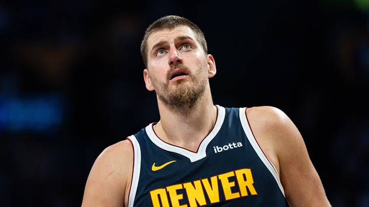 Oct 16, 2026; Los Angeles, California, USA; Denver Nuggets center Nikola Jokic (15) during the third quarter against the Los Angeles Lakers at Crypto.com Arena. Mandatory Credit: Jon Endow-Imagn Images