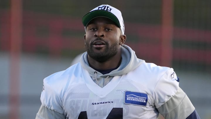 Nov 10, 2022; Munich, Germany; Seattle Seahawks wide receiver DK Metcalf (14) during practice at FC Bayern Munich at Sabener Strabe. Mandatory Credit: Kirby Lee-Imagn Images