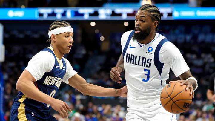 Oct 14, 2026; Dallas, Texas, USA; Dallas Mavericks forward Naji Marshall (3) dribbles as New Orleans Pelicans guard Jeremiah Fears (0) defends during the first quarter at American Airlines Center. Mandatory Credit: Kevin Jairaj-Imagn Images Oct 14, 2026; Dallas, Texas, USA; Dallas Mavericks forward Naji Marshall (3) dribbles as New Orleans Pelicans guard Jeremiah Fears (0) defends during the first quarter at American Airlines Center. Mandatory Credit: Kevin Jairaj-Imagn Images