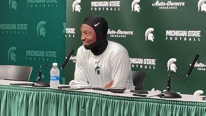 Michigan State WR Omari Kelly talks to the media after the Spartans' 42-40 win over Boston College. 