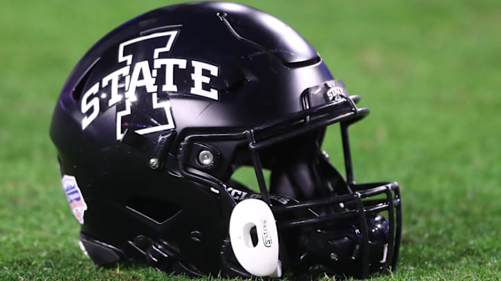 Jan 2, 2021; Glendale, AZ, USA; Detailed view of an Iowa State Cyclones helmet during the Fiesta Bowl at State Farm Stadium.