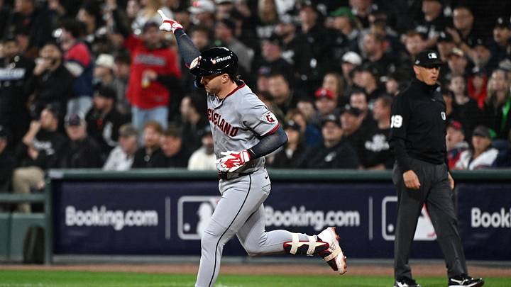 Oct 8, 2026; Chicago, Illinois, USA;  Cleveland Guardians catcher Patrick Bailey (16) rounds the bases after hitting a home run during the fifth inning against the Chicago White Sox in game four of the ALDS for the 2026 MLB Playoffs at Rate Field.  Mandatory Credit: Matt Marton-Imagn Images
