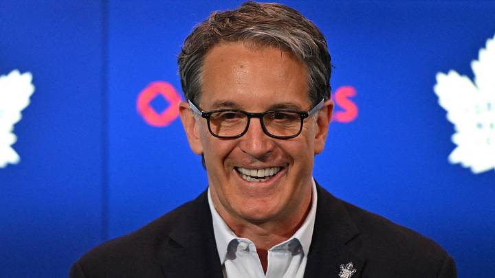 Jun 1, 2023; Toronto, Ontario, CANADA; Toronto Maple Leafs president Brendan Shanahan speaks at a media conference to introduce new general manager Brad Treliving (not shown) at Scotiabank Arena. Mandatory Credit: Dan Hamilton-USA TODAY Sports