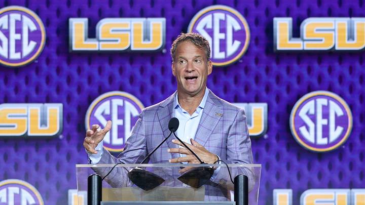 LSU Tigers head coach Lane Kiffin speaks to the press during SEC Football Kickoff Media Day at the Tampa Marriott. LSU Tigers head coach Lane Kiffin speaks to the press during SEC Football Kickoff Media Day at the Tampa Marriott.