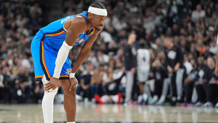 May 24, 2026; San Antonio, Texas, USA; Oklahoma City Thunder guard Shai Gilgeous-Alexander (2) looks on in the first quarter against the San Antonio Spurs during game four of the western conference finals for the 2026 NBA playoffs at Frost Bank Center. Mandatory Credit: Daniel Dunn-Imagn Images May 24, 2026; San Antonio, Texas, USA; Oklahoma City Thunder guard Shai Gilgeous-Alexander (2) looks on in the first quarter against the San Antonio Spurs during game four of the western conference finals for the 2026 NBA playoffs at Frost Bank Center. Mandatory Credit: Daniel Dunn-Imagn Images