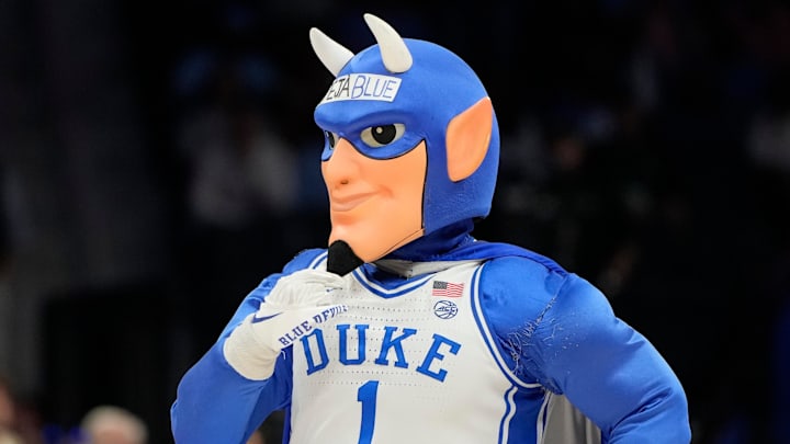 Mar 14, 2025; Charlotte, NC, USA; Duke Blue Devils mascot in the second half at Spectrum Center. Mandatory Credit: Bob Donnan-Imagn Images