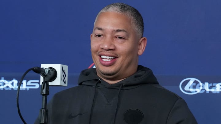 Mar 31, 2026; Inglewood, California, USA; LA Clippers head coach Tyronn Lue at press conference at the Intuit Dome. Mandatory Credit: Kirby Lee-Imagn Images